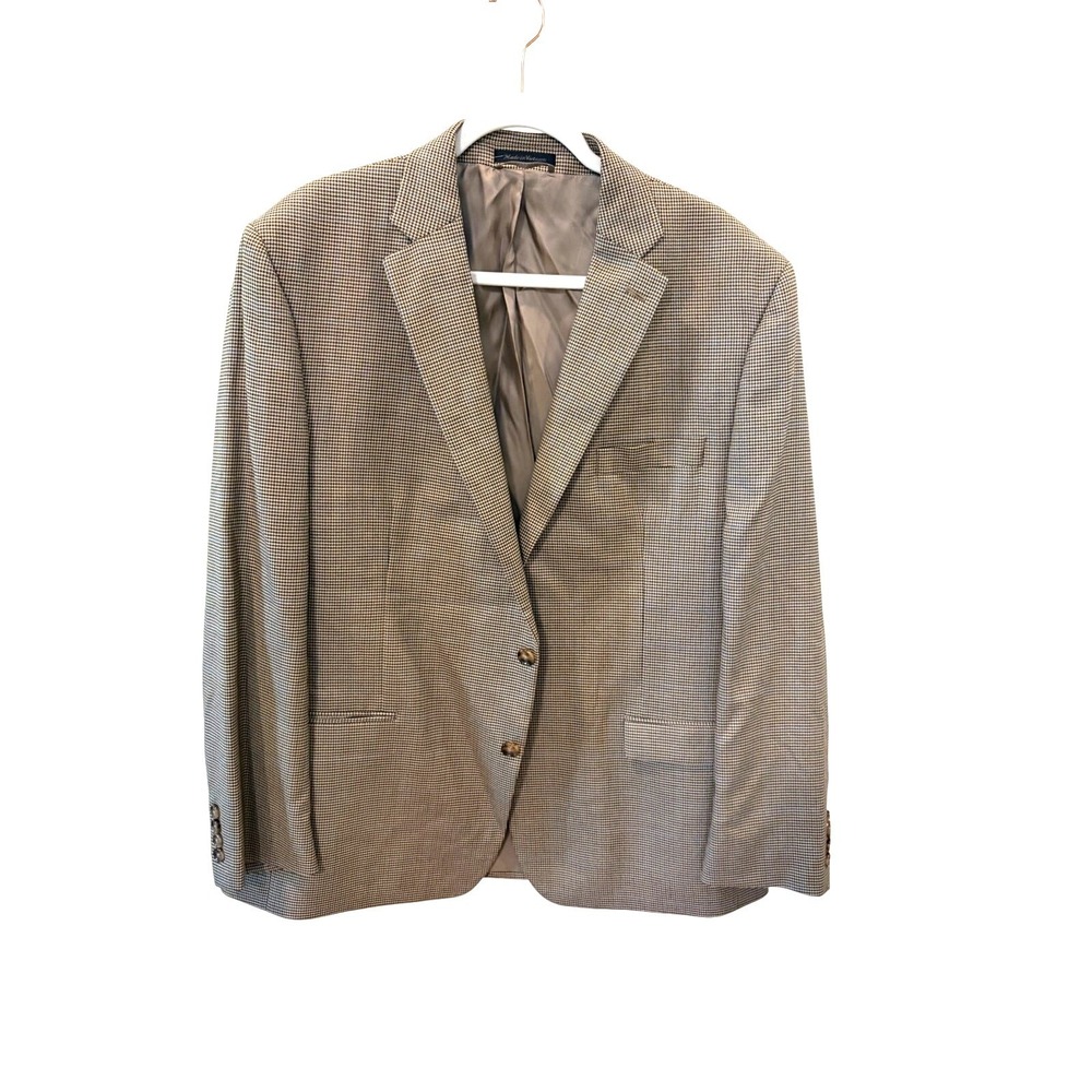 Lauren Ralph Lauren Mens Tan Houndstooth Blazer Sport Coat Blue Plaid 40R